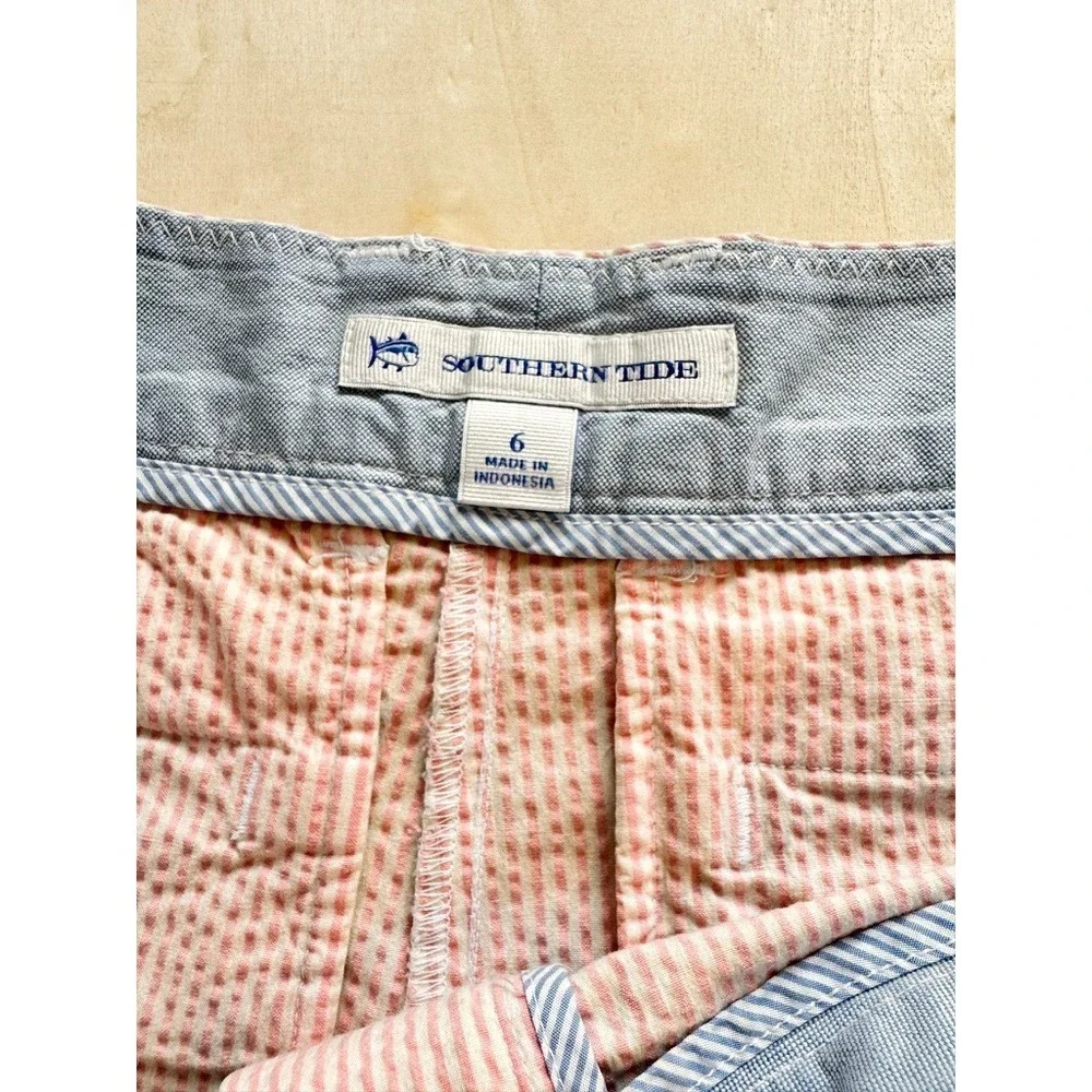 SOUTHERN TIDE Shorts Women Size 6 Light Pink Seersucker 4